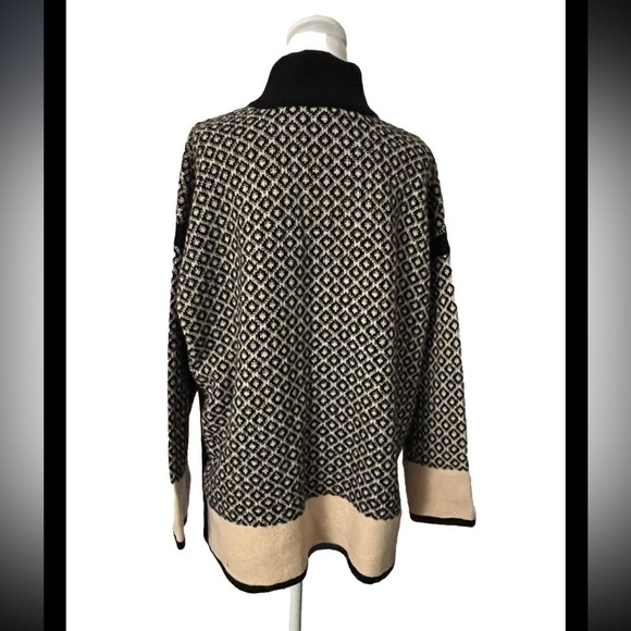 J. Jill Mock Neck Cotton Blend Knit Sweater Black Cream Large - Picture 3 of 7